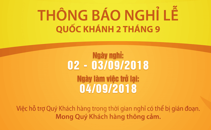 Thông Báo Lịch Nghỉ Lễ Quốc Khánh 02/09/2018