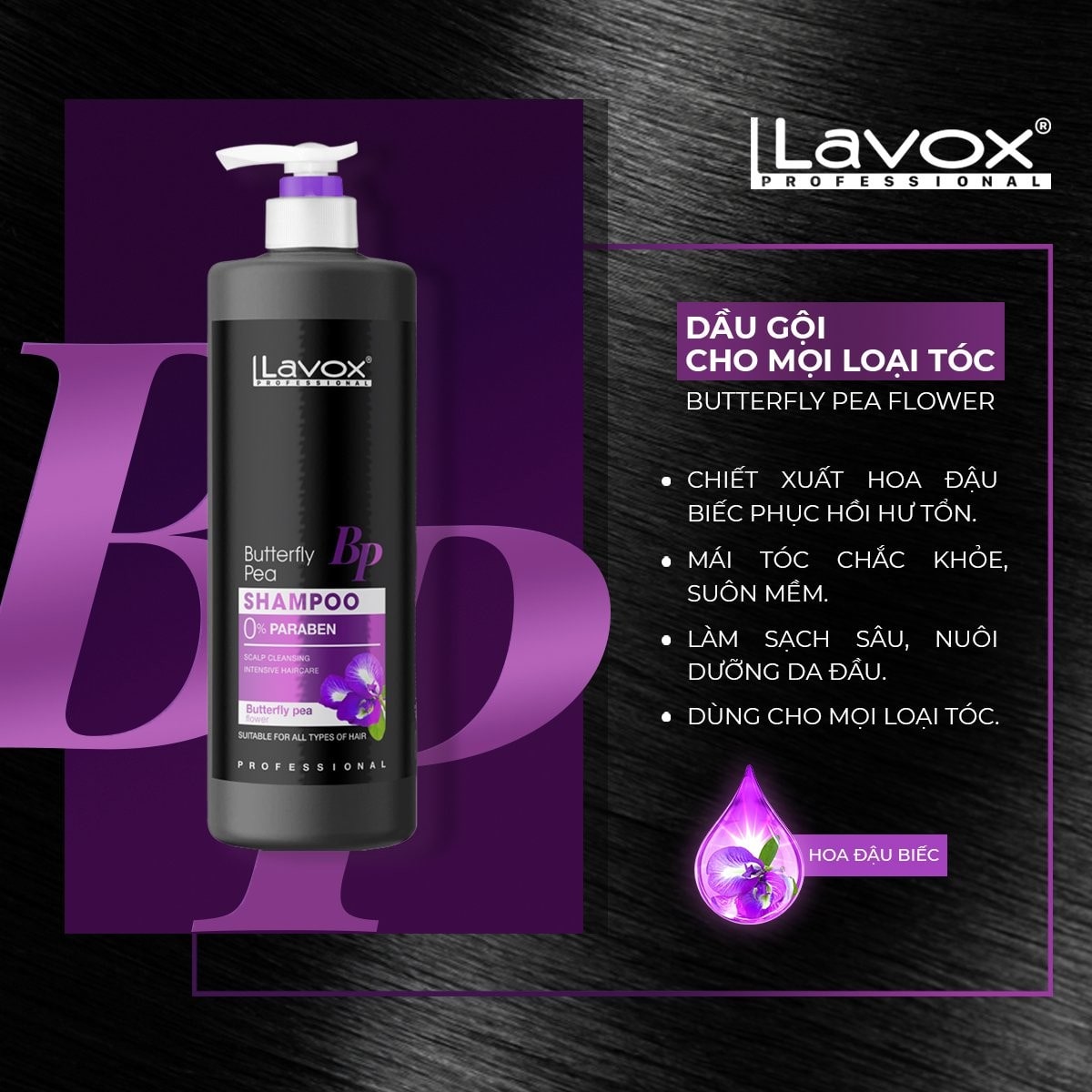 Dầu gội chiết xuất đậu biếc hiệu quả cho mọi loại tóc