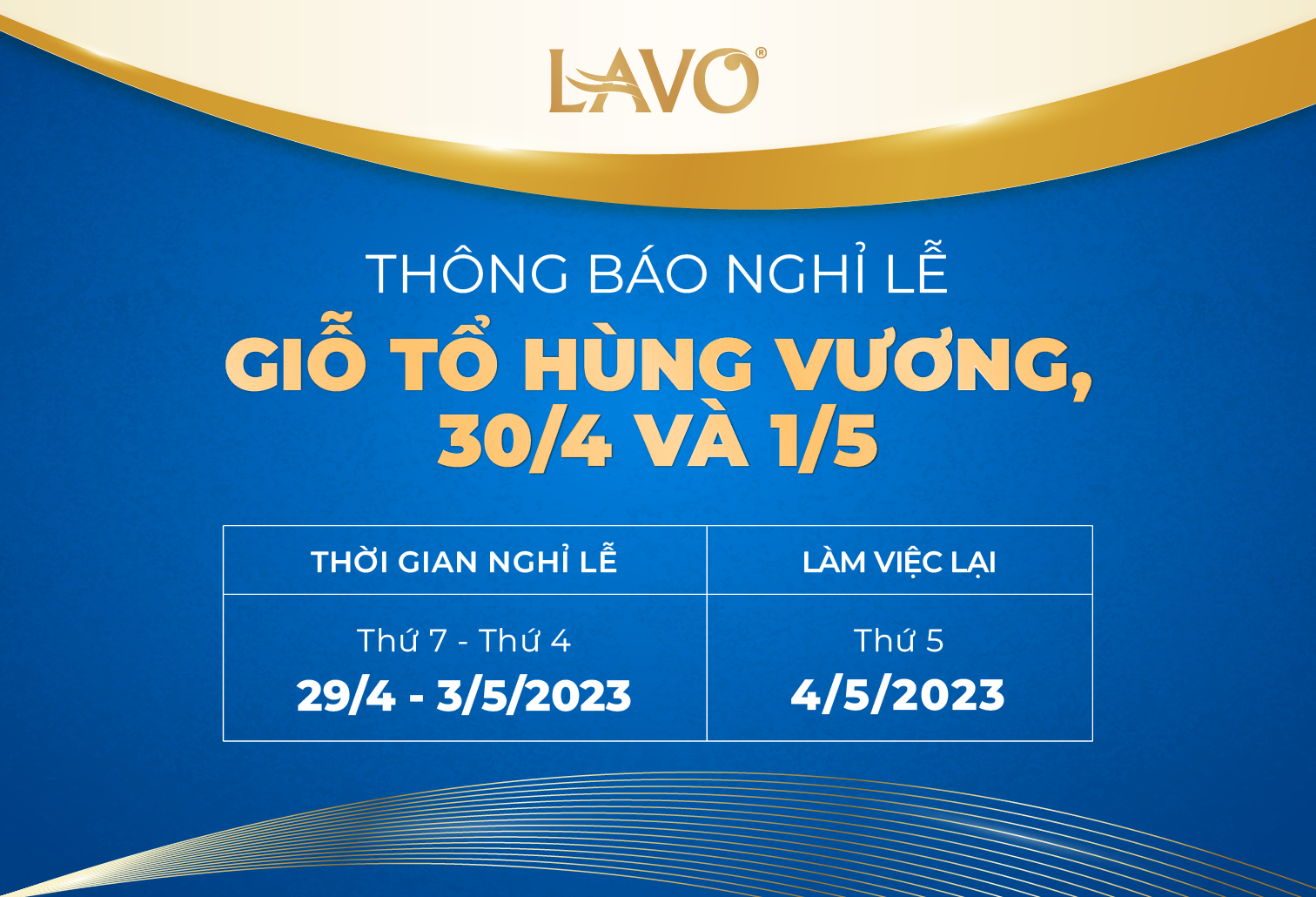 Thông Báo: Nghỉ Lễ Giỗ Tổ Hùng Vương Và 30/04 – 01/05/2023